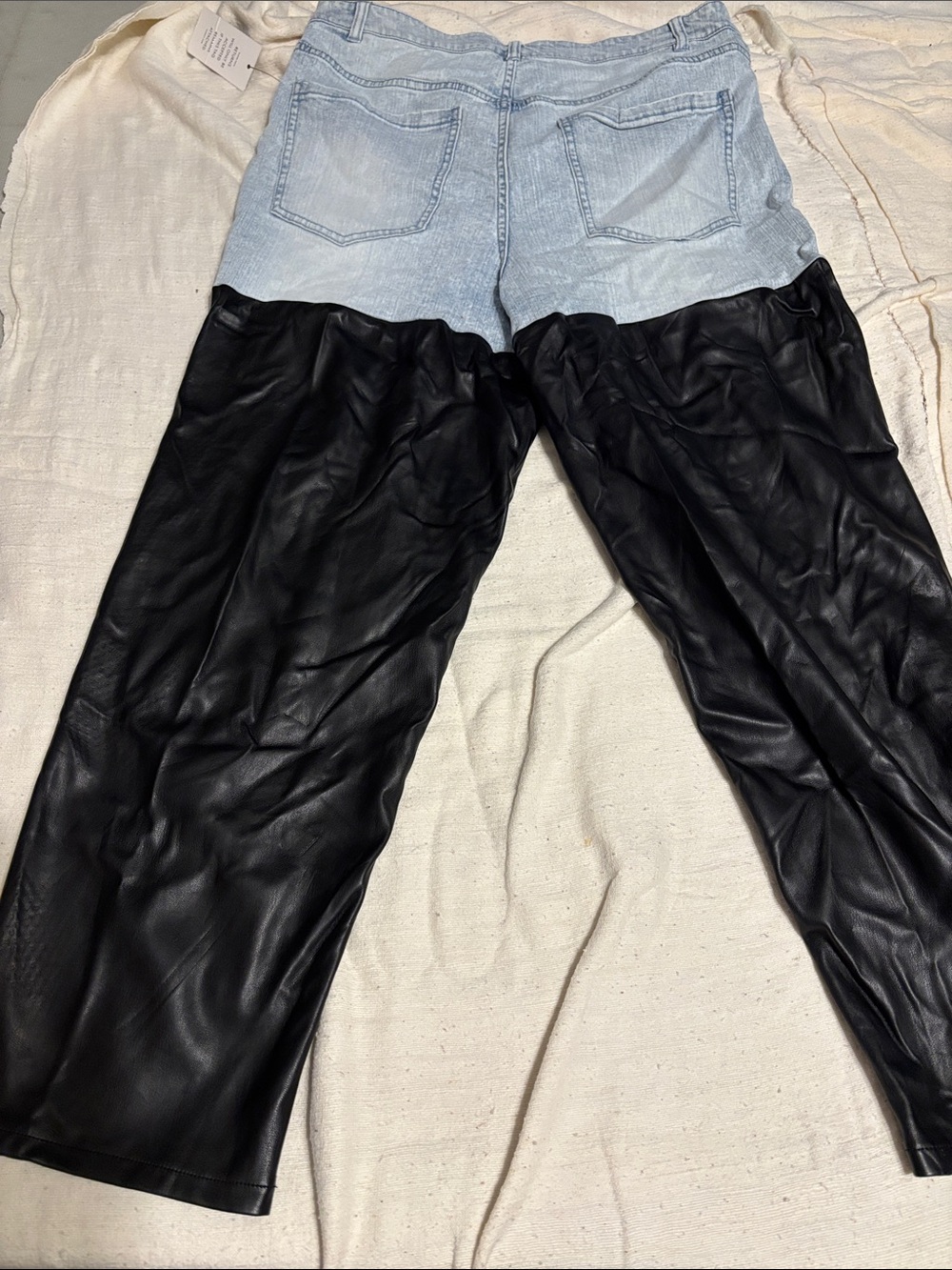 ELOQUII  Light Wash Denim & Black Faux Leather Hybrid Jeans
